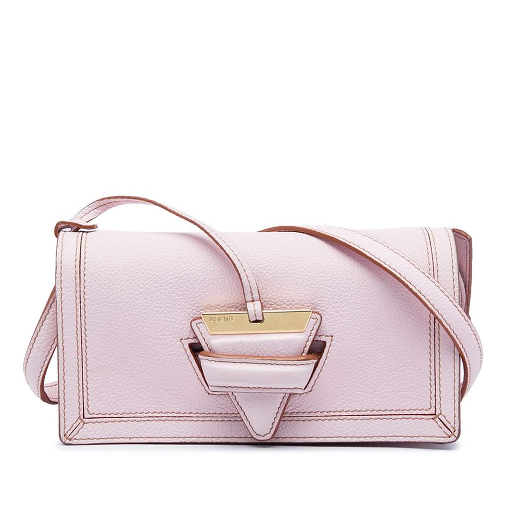 LOEWE Grained Calfskin Barcelona Wallet On Strap Pink Leather Very good - Front View