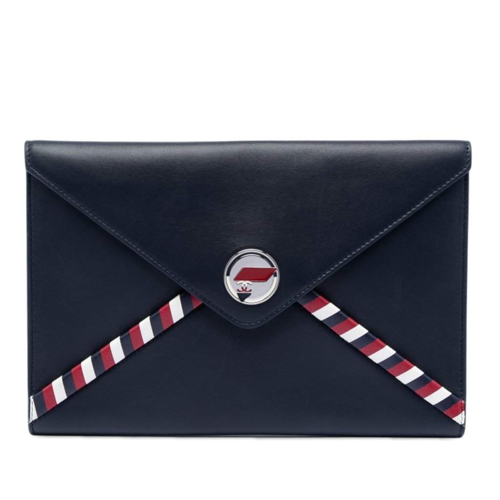 Chanel Lambskin Airlines Envelope Clutch Blue Leather Very good condition - Front View