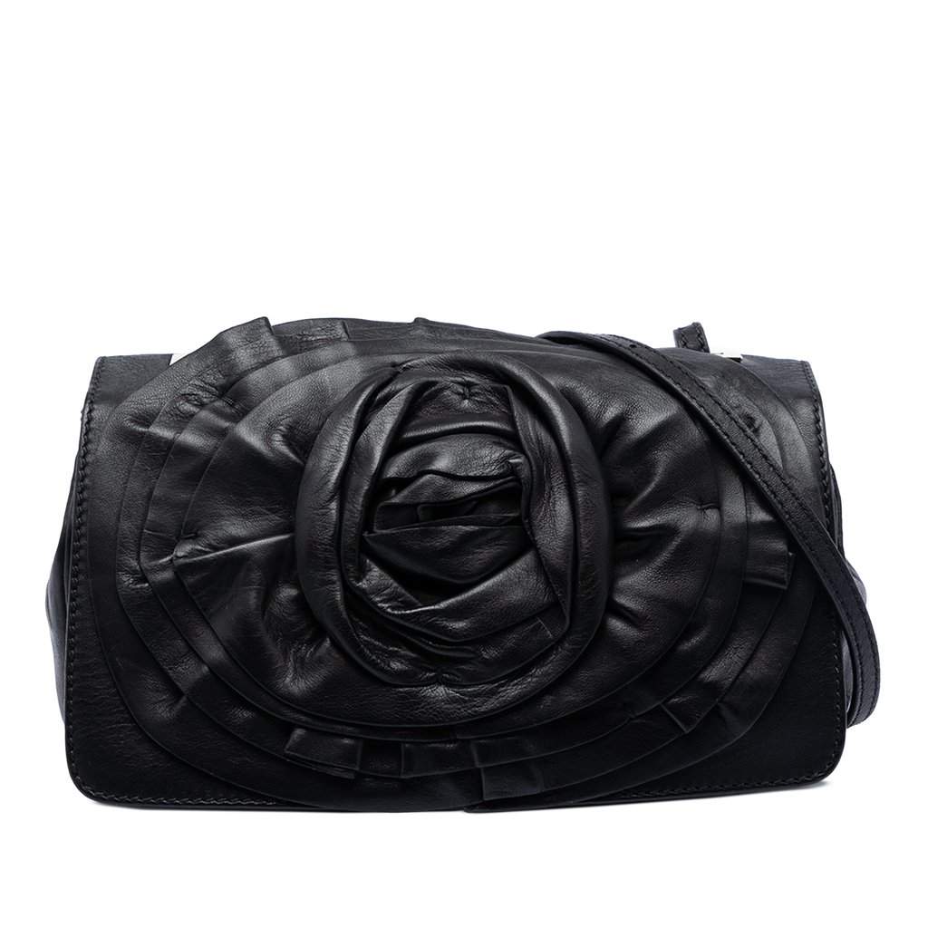 Valentino Nappa Petale Rose Shoulder Bag Black Leather Very good - Front View