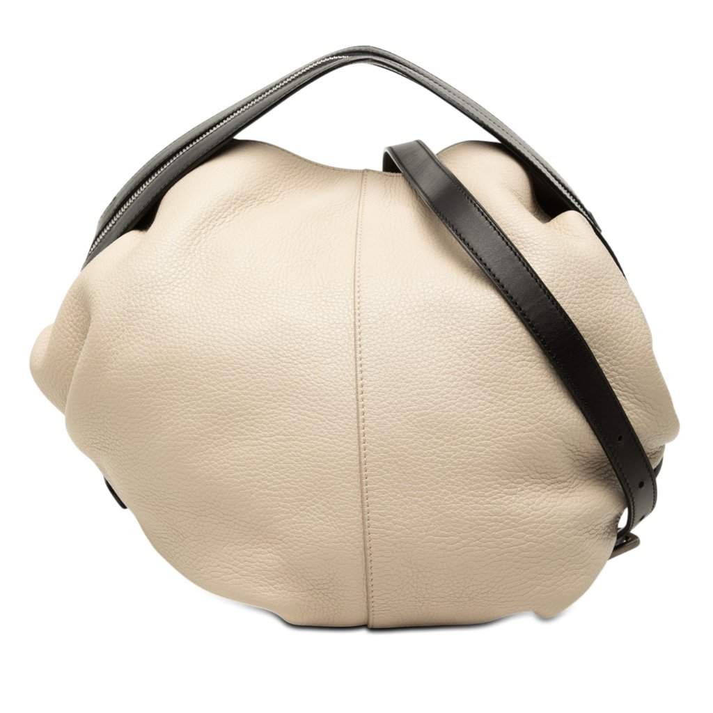 LOEWE Grained Calfskin Zip Handle Satchel Beige Leather Very good condition - Front View