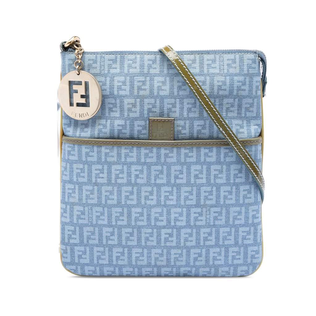 Fendi Zucchino Coated Canvas Forever Crossbody Blue Very good condition - Front View