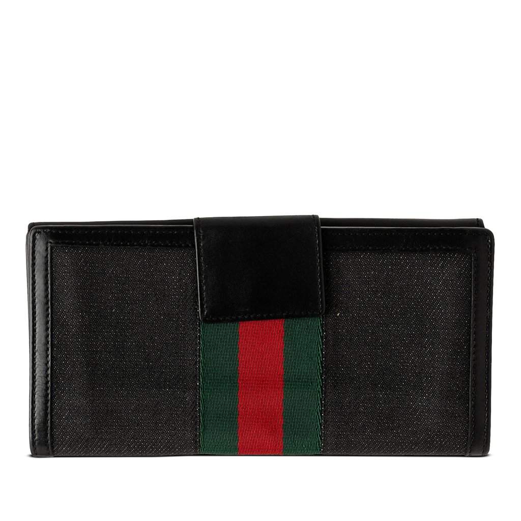 Gucci Canvas and Leather Web Continental Wallet Black Very good - Front View