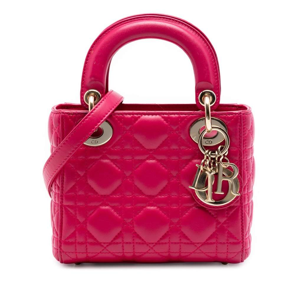Dior Mini Lambskin Cannage Lady Dior Pink Leather Very good - Front View