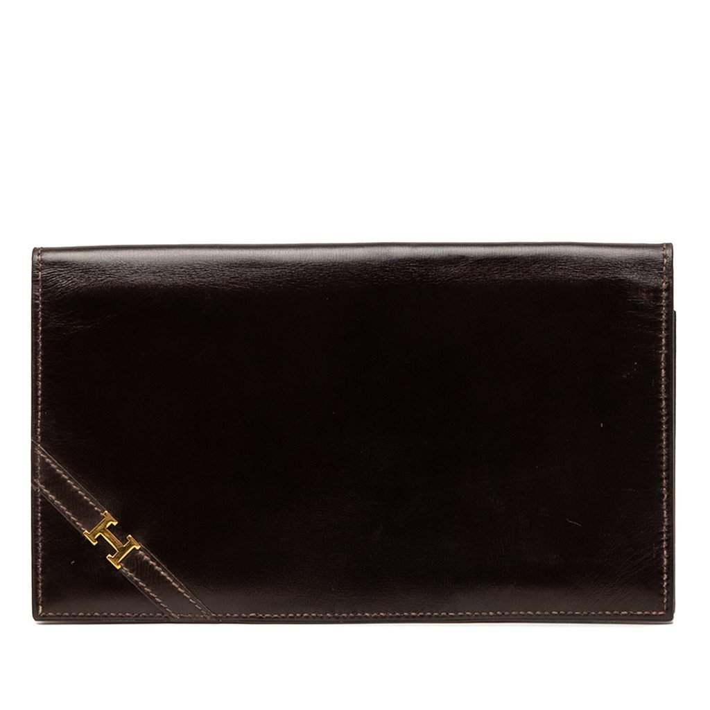 Hermès Box Calf Lydie Bifold Long Wallet Brown Leather Very good - Front View