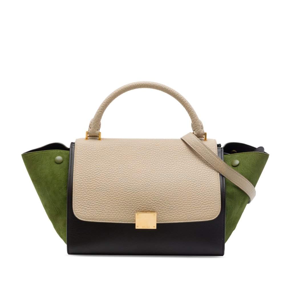 Celine Small Tricolor Calfskin and Suede Trapeze Satchel Black Leather Very good - Front View