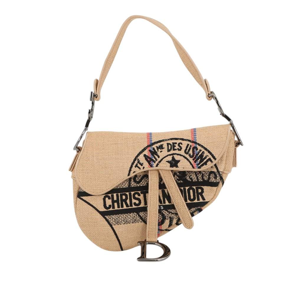 Dior Jute Union Embroidered Saddle Bag Beige Very good - Front View
