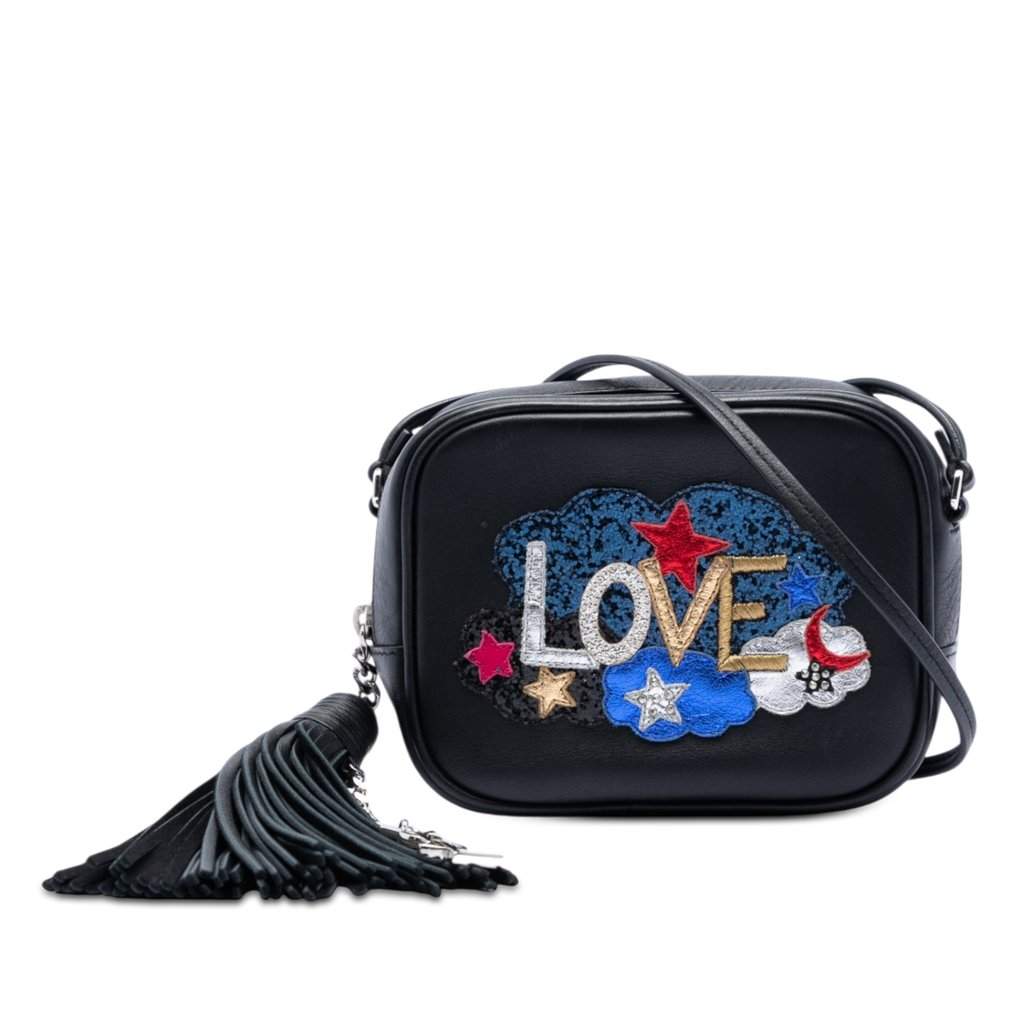 Saint Laurent Mini Embroidered Nappa Love Blogger Camera Bag Black Leather Very good condition - Front View