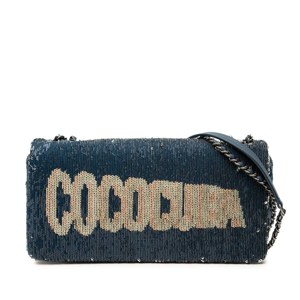 Chanel Coco Cuba Sequins Flap Clutch with Chain Blue Very good - Front View