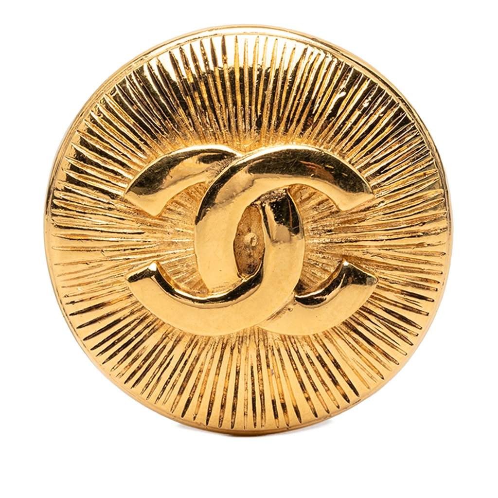 Chanel CC Gold Plated Round Sunburst Brooch Gold Metal Very good condition - Front View