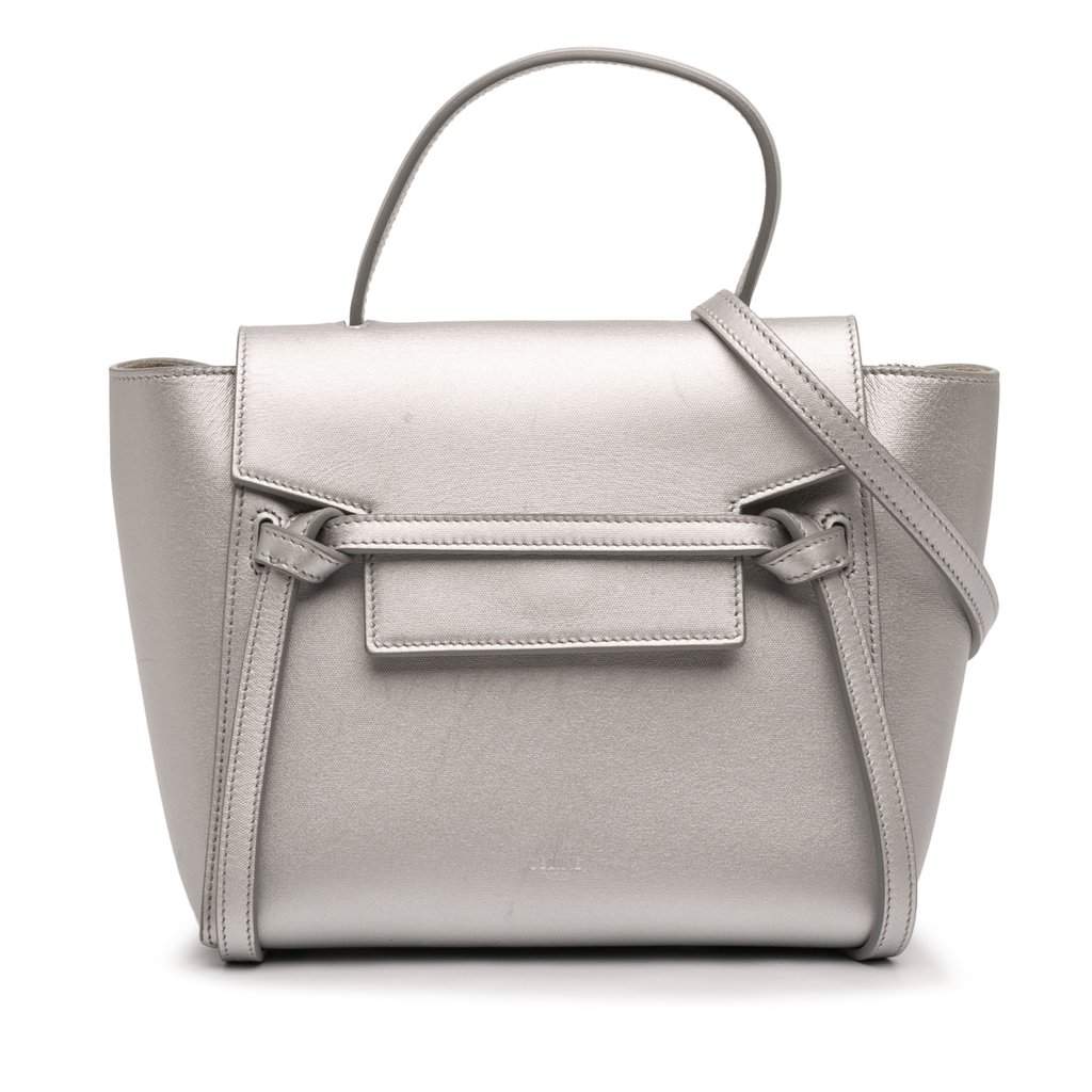 Celine Nano Laminated Calfskin Belt Bag Silver Leather Very good - Front View