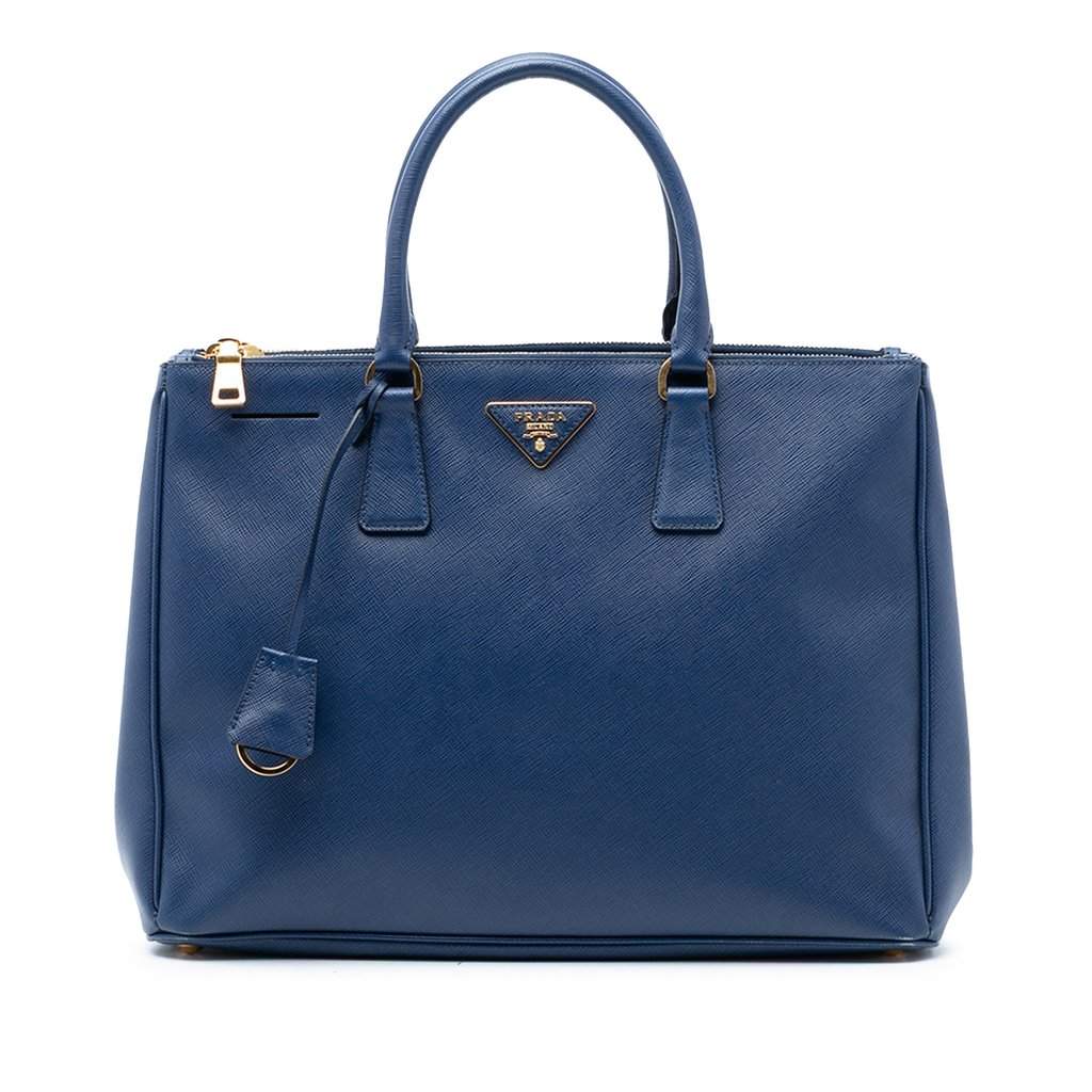 Prada Large Saffiano Lux Galleria Double Zip Tote Blue Leather Very good condition - Front View