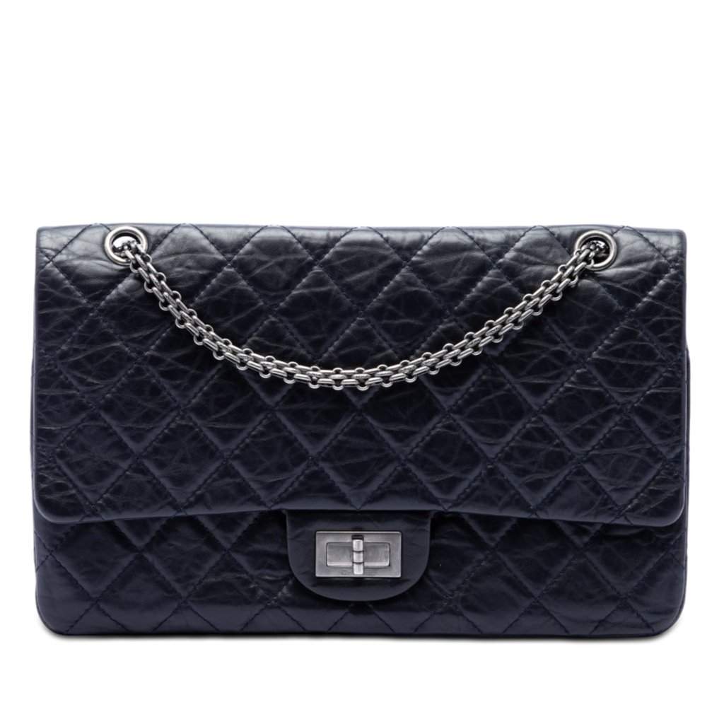 Chanel Quilted Aged Calfskin Reissue 2.55 Double Flap 227 Blue Leather Very good condition - Front View