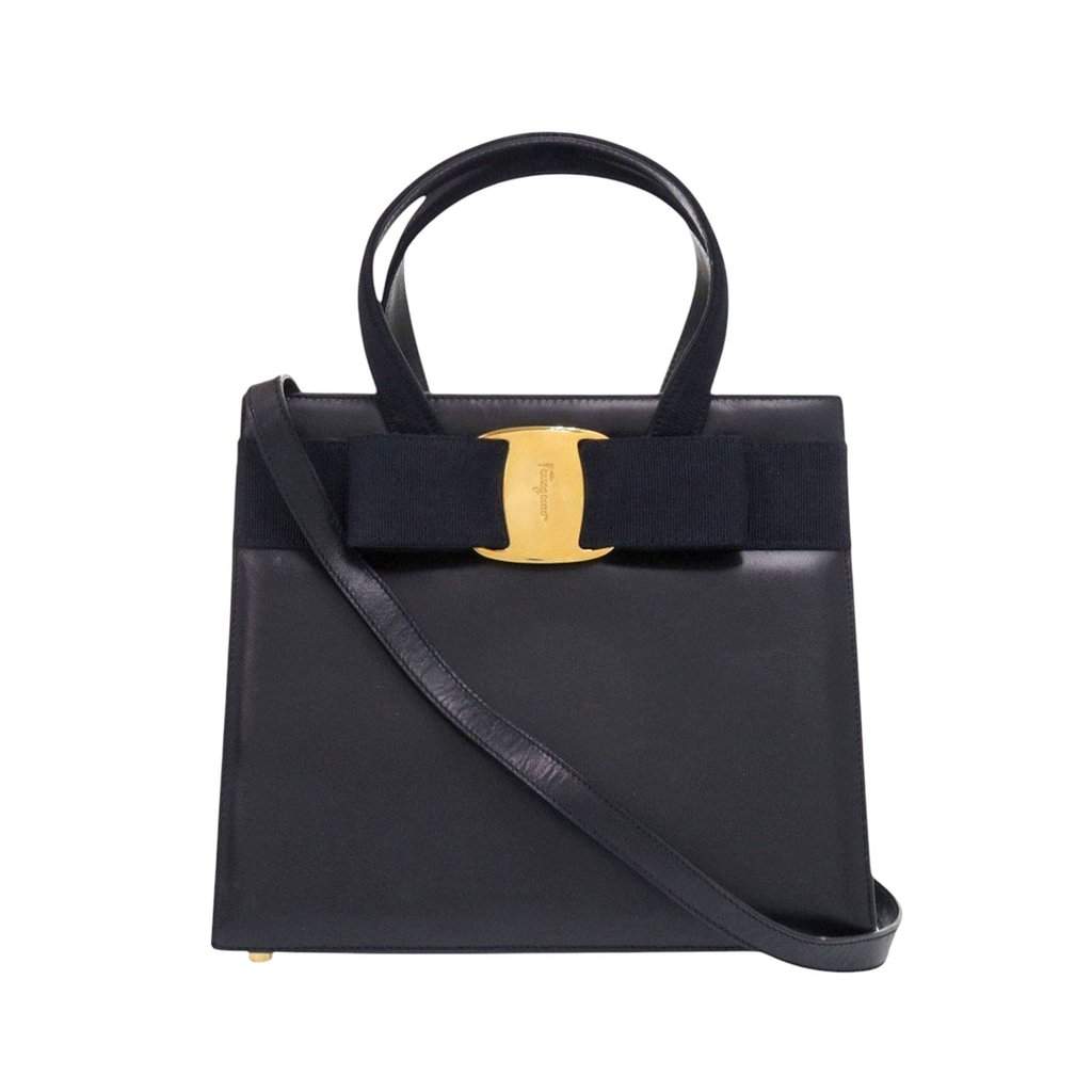 Salvatore Ferragamo Leather Vara Bow Satchel Black Leather Very good condition - Front View