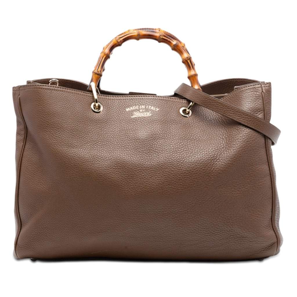 Gucci Large Calfskin Bamboo Shopper Satchel Brown Leather Very good condition - Front View