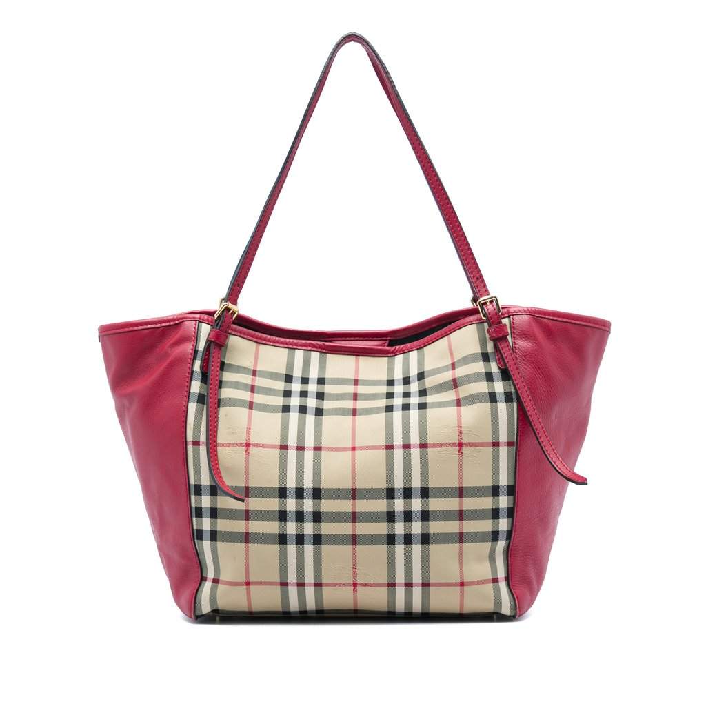 Burberry Small Haymarket Check Canvas and Leather Canterbury Tote Beige Very good - Front View