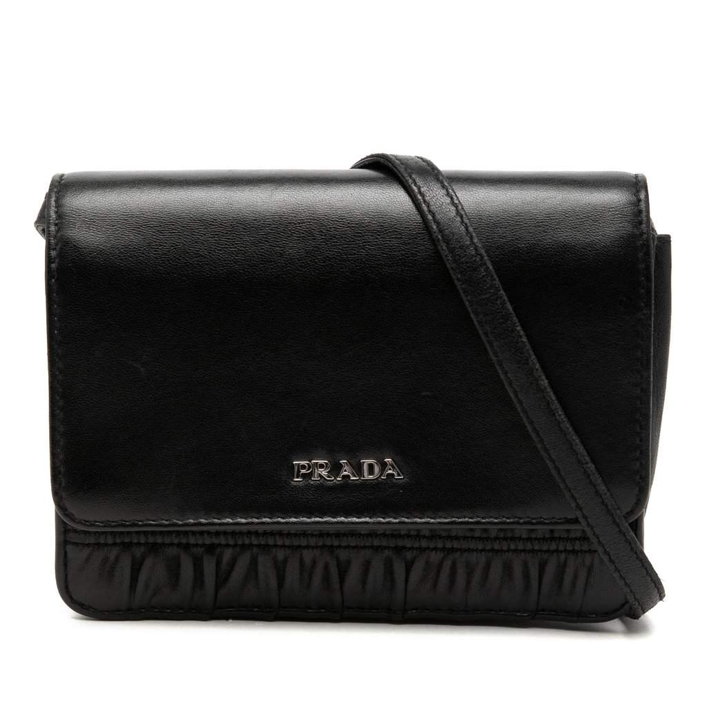 Prada Nappa Gaufre and Brushed Leather Crossbody Black Leather Very good condition - Front View