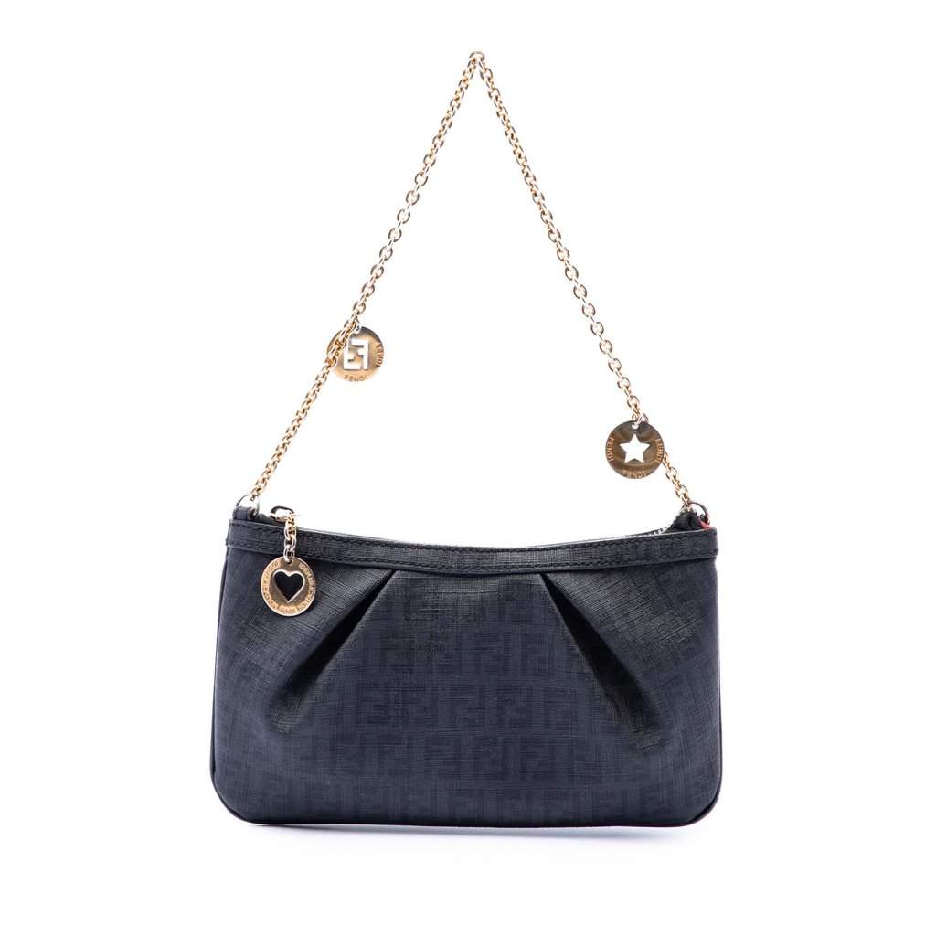 Fendi Zucchino Spalmati Chain Pochette Black Very good condition - Front View