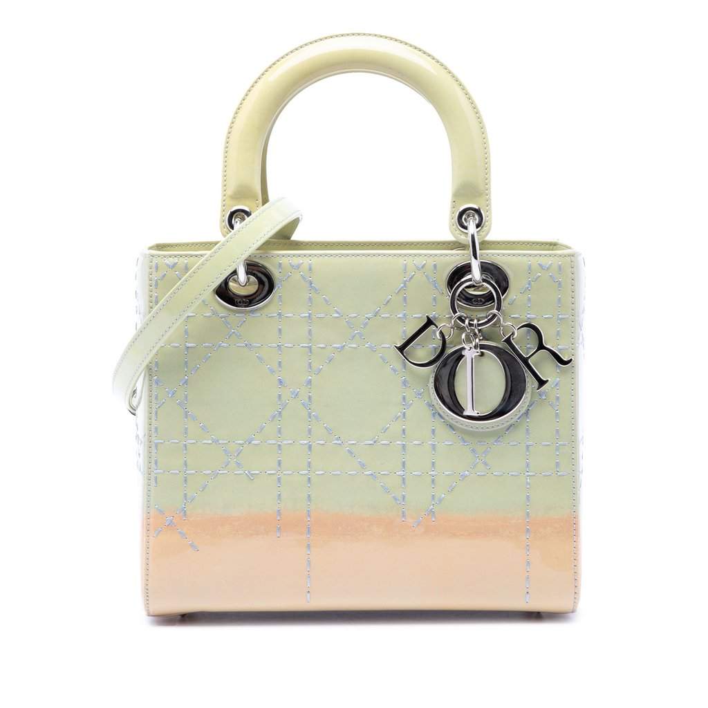 Dior Medium Ombre Patent Cannage Lady Dior Green Leather Very good condition - Front View