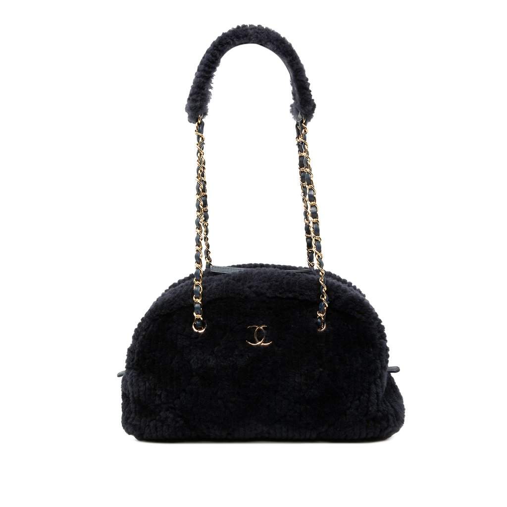 Chanel Coco Neigh Large Quilted Shearling Bowling Bag Blue Very good condition - Front View