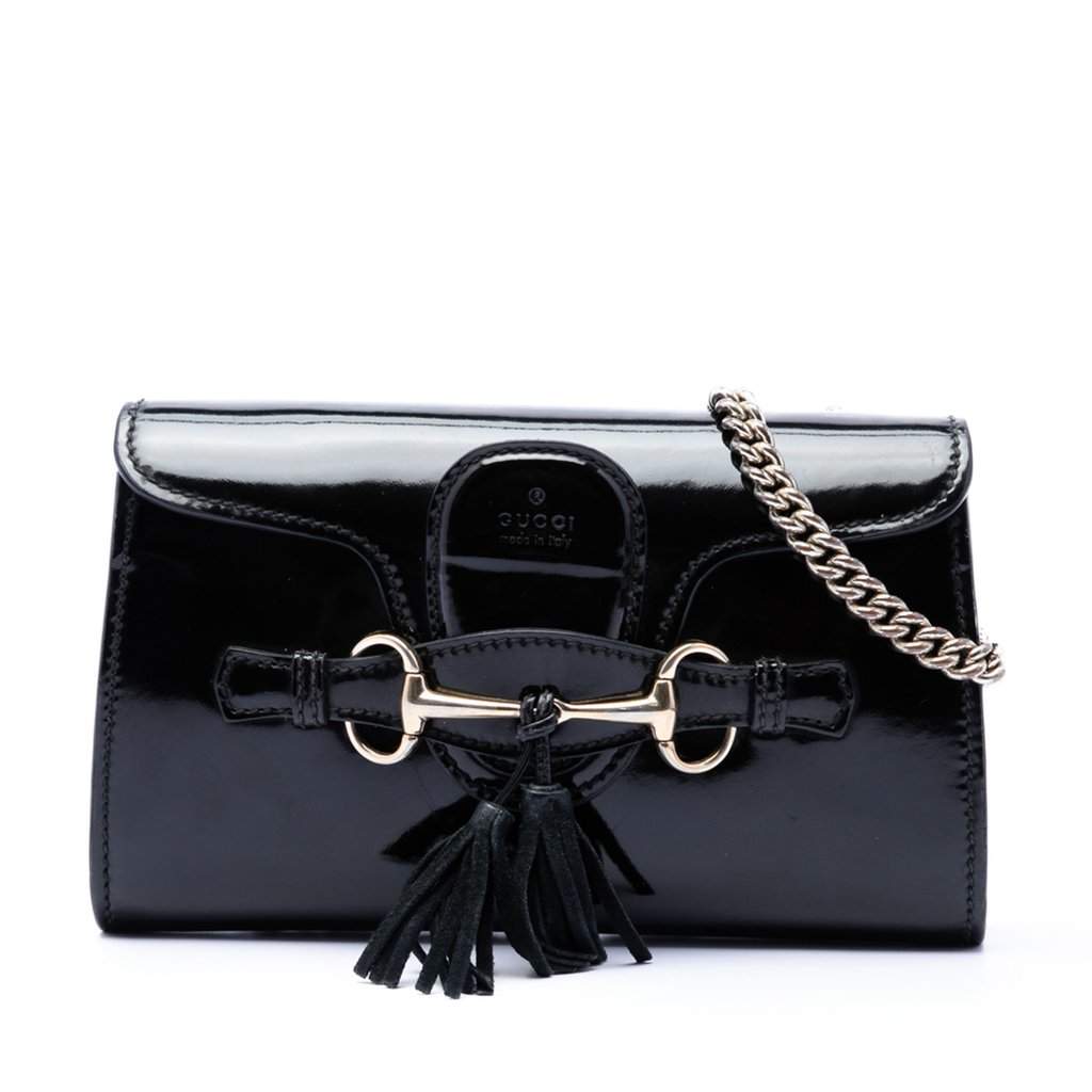 Gucci Mini Patent Emily Crossbody Black Leather Very good - Front View