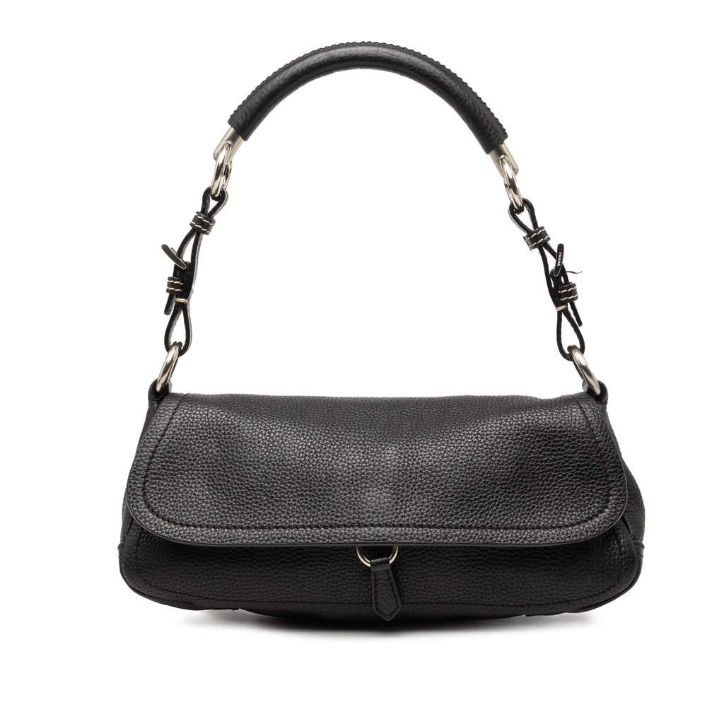 Prada Vitello Daino Flap Shoulder Bag Black Leather Very good condition - Front View