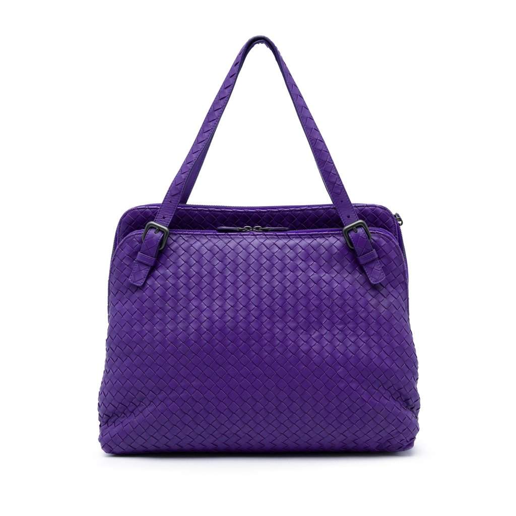 Bottega Veneta Nappa Intrecciato Double Zip Tote Purple Leather Very good condition - Front View