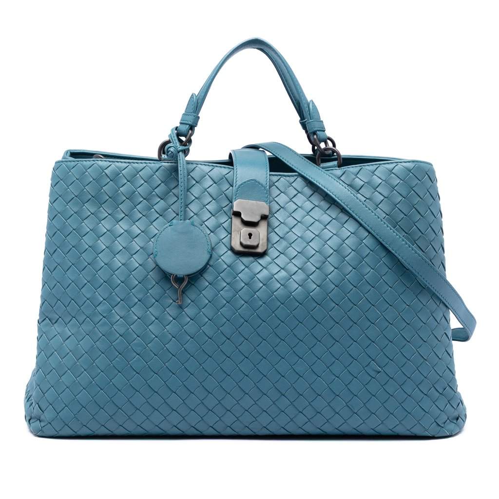 Bottega Veneta Medium Nappa Intrecciato Roma Tote Blue Leather Very good condition - Front View