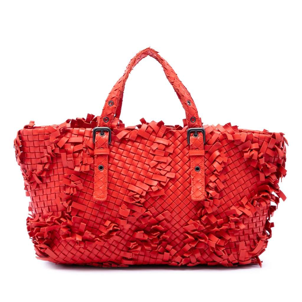 Bottega Veneta Nappa Intrecciato Patchwork Lido Fringe Tote Orange Leather Very good condition - Front View