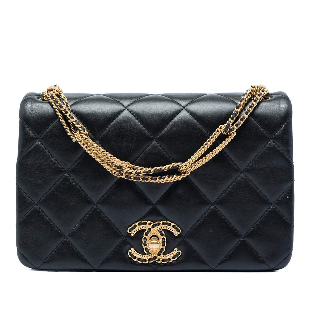 Chanel Small Quilted Lambskin On And On Chain Flap Black Leather Very good condition - Front View