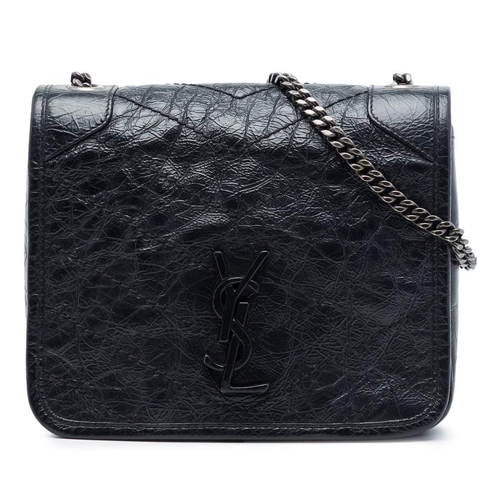 Saint Laurent Crinkled Calfskin Niki Wallet on Chain Black Leather Very good - Front View