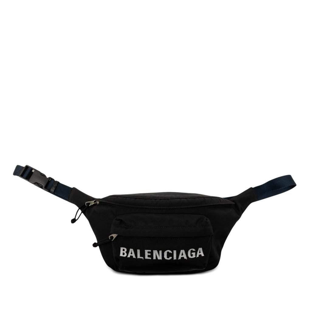 Balenciaga Small Nylon Logo Wheel Belt Bag Black Very good - Front View
