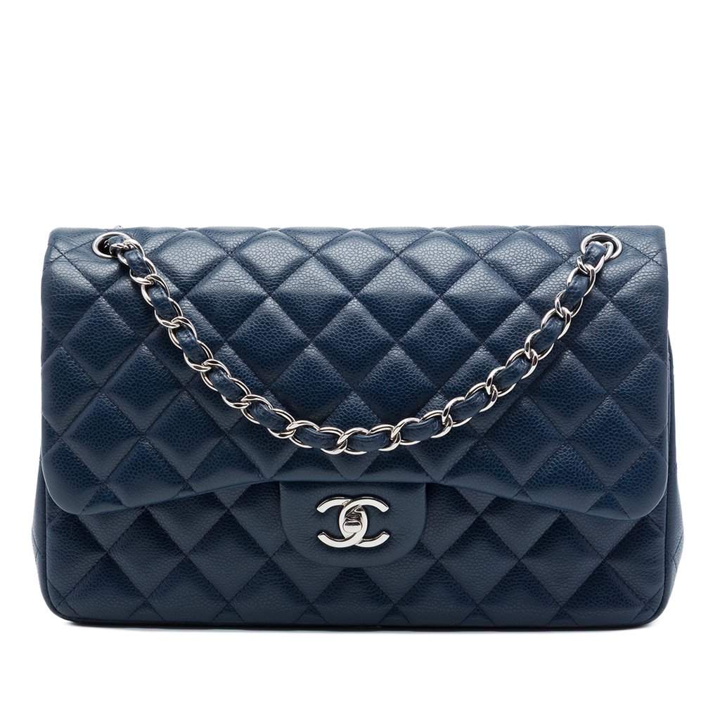 Chanel Jumbo Classic Caviar Double Flap Blue Leather Very good - Front View
