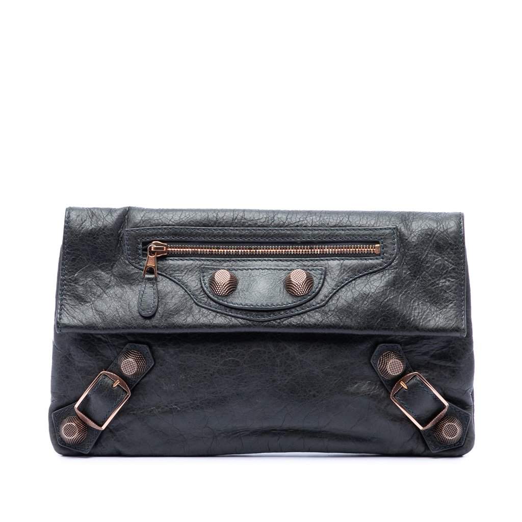 Balenciaga Lambskin Motocross Giant 21 Envelope Clutch Blue Leather Very good condition - Front View