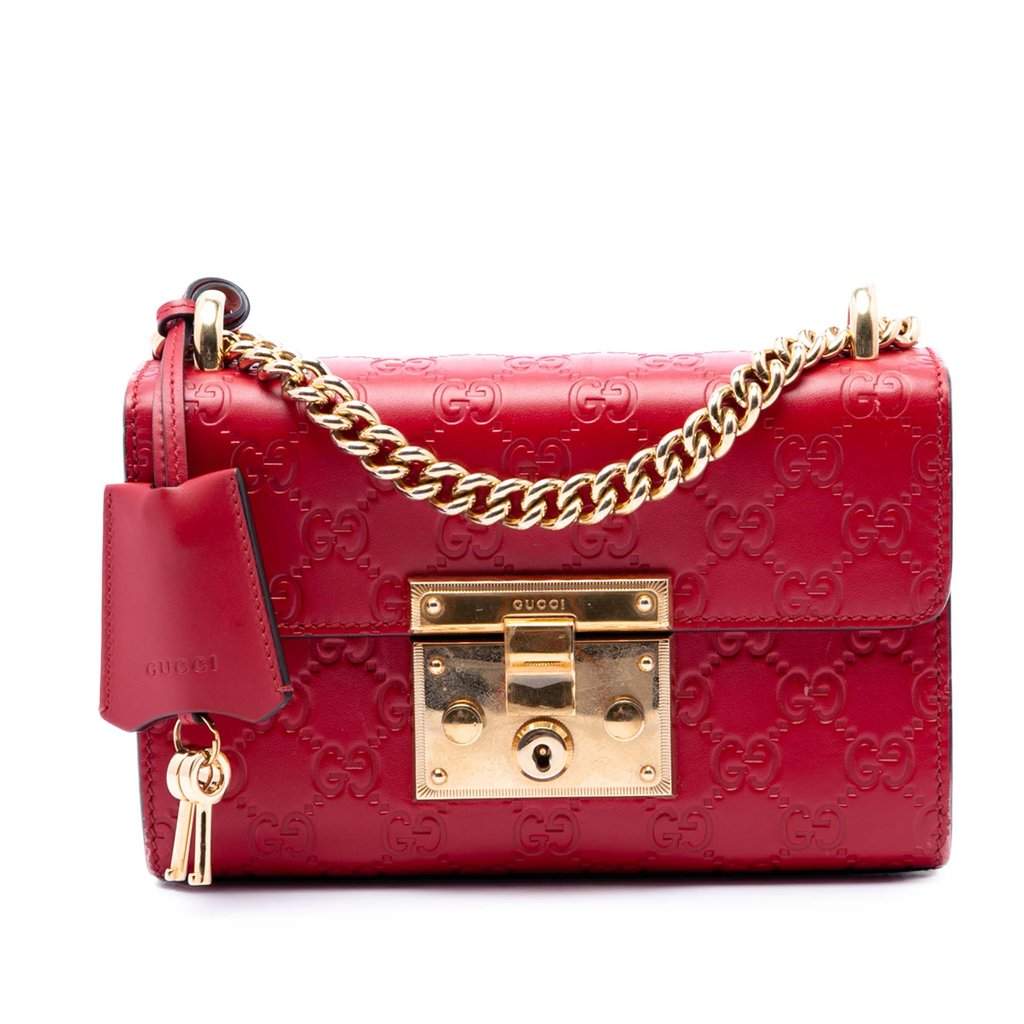 Gucci Small Guccissima Padlock Crossbody Red Leather Very good - Front View