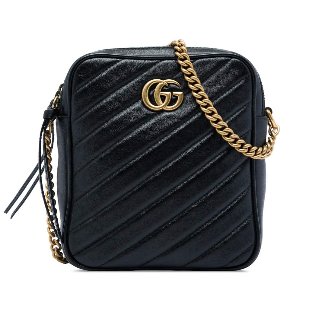 Gucci GG Marmont Matelasse Leather Double Zip Crossbody Black Leather Very good - Front View
