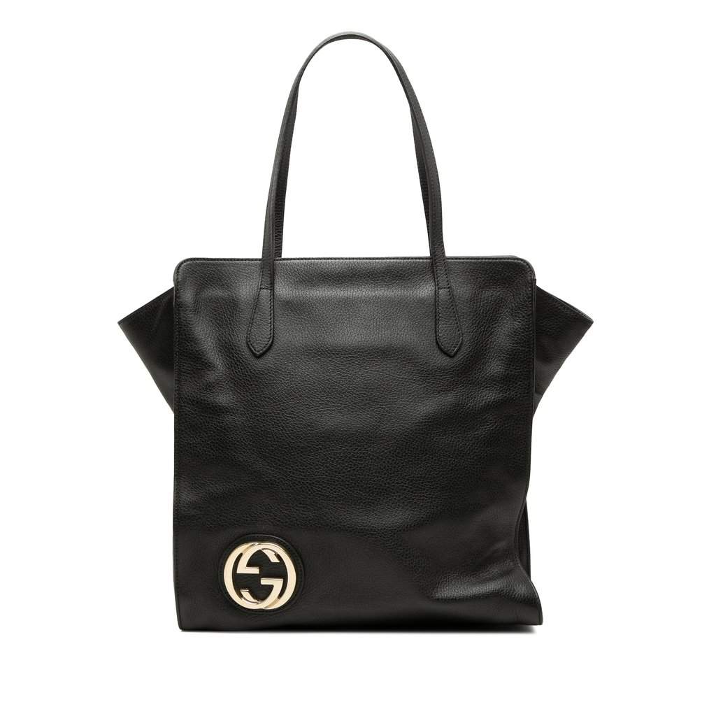 Gucci Dollar Calfskin Interlocking G Tote Black Leather Very good - Front View