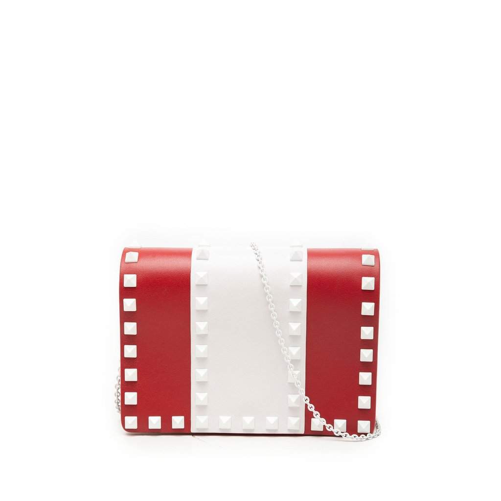 Valentino Leather Colorblock Rockstud Wallet On Chain Red Leather Very good - Front View