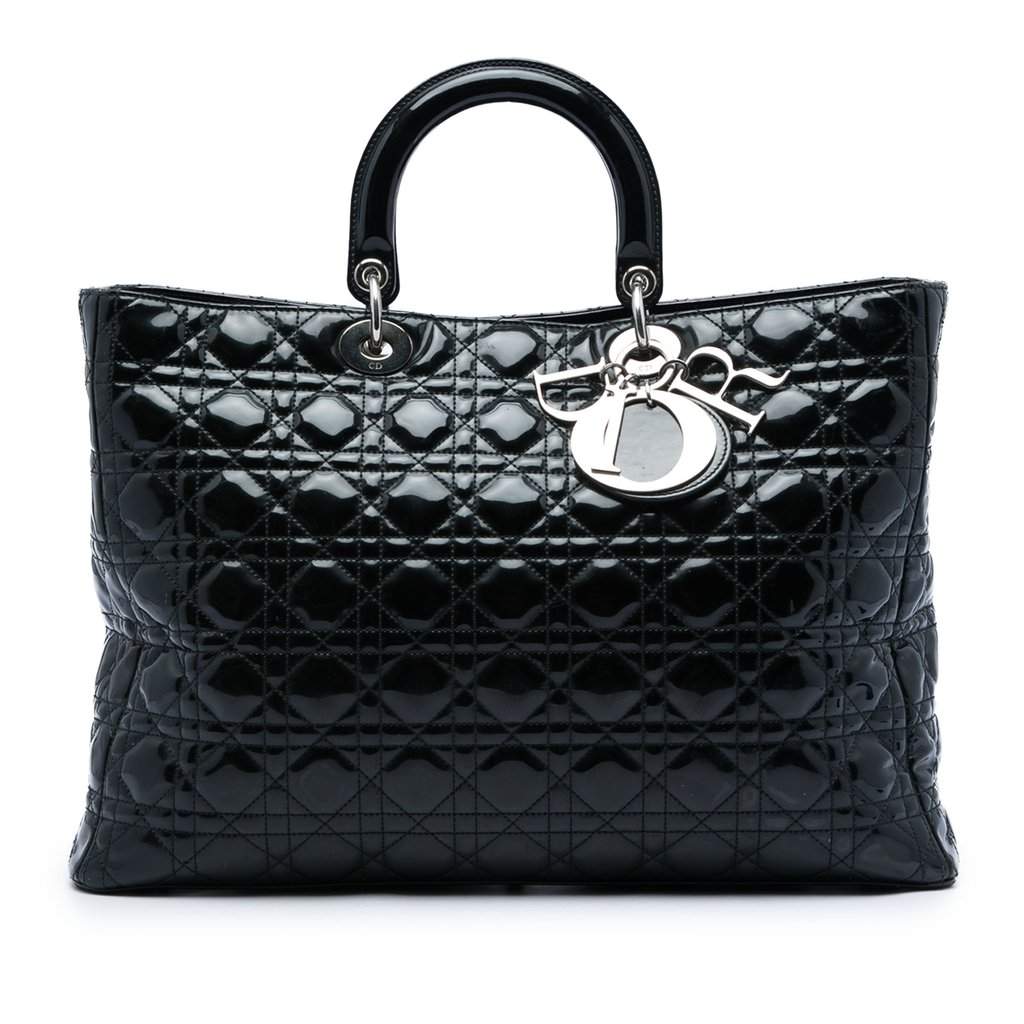 Dior Extra Large Patent Cannage Lady Dior Black Leather Good - Front View