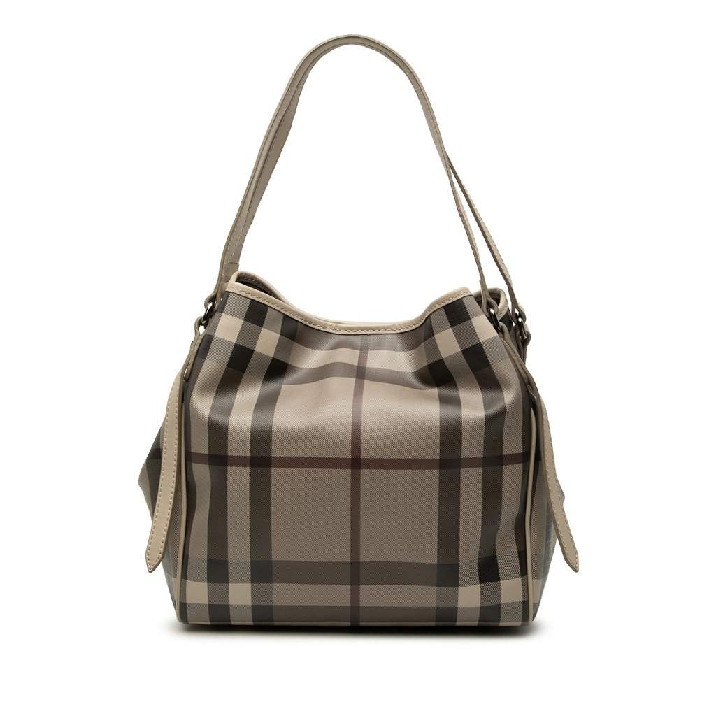 Burberry Small Smoke Check Coated Canvas Canterbury Tote Brown Very good - Front View