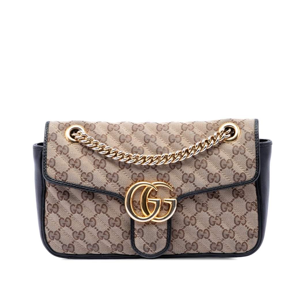 Gucci Medium GG Marmont Matelasse Diagonal GG Canvas Shoulder Bag Beige Very good - Front View