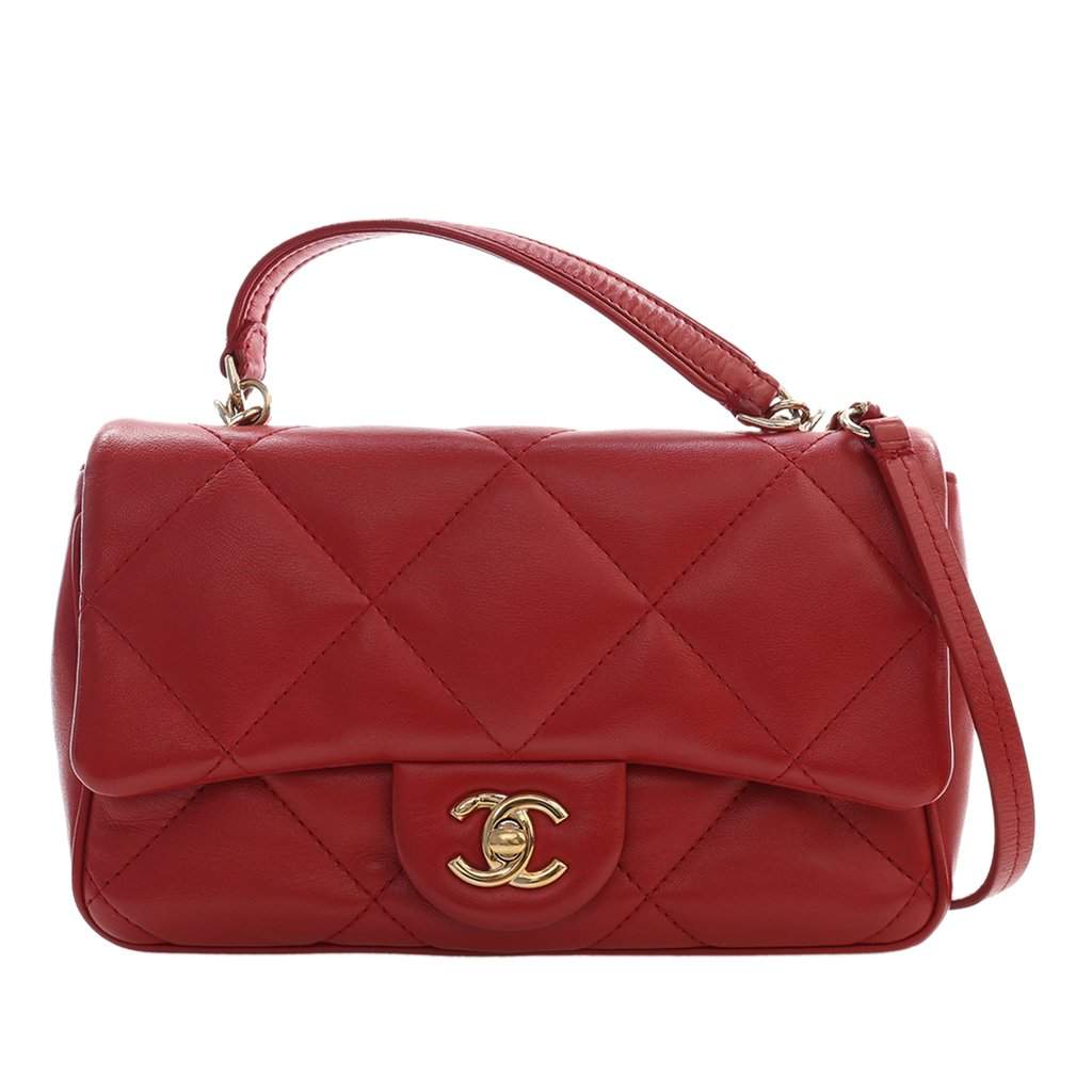 Chanel Small Lambskin Easy Carry Flap Red Leather Very good - Front View