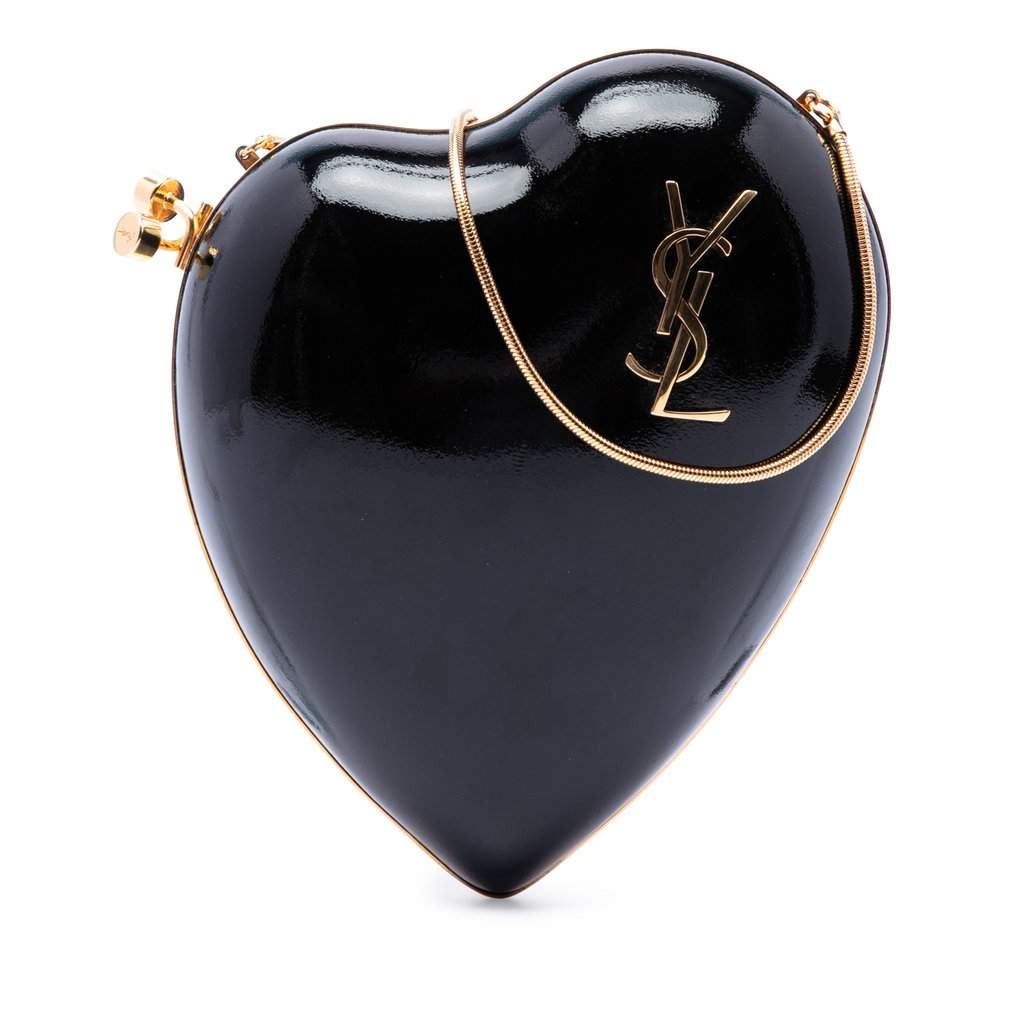 Saint Laurent Patent Love Box Chain Clutch Black Leather Very good - Front View