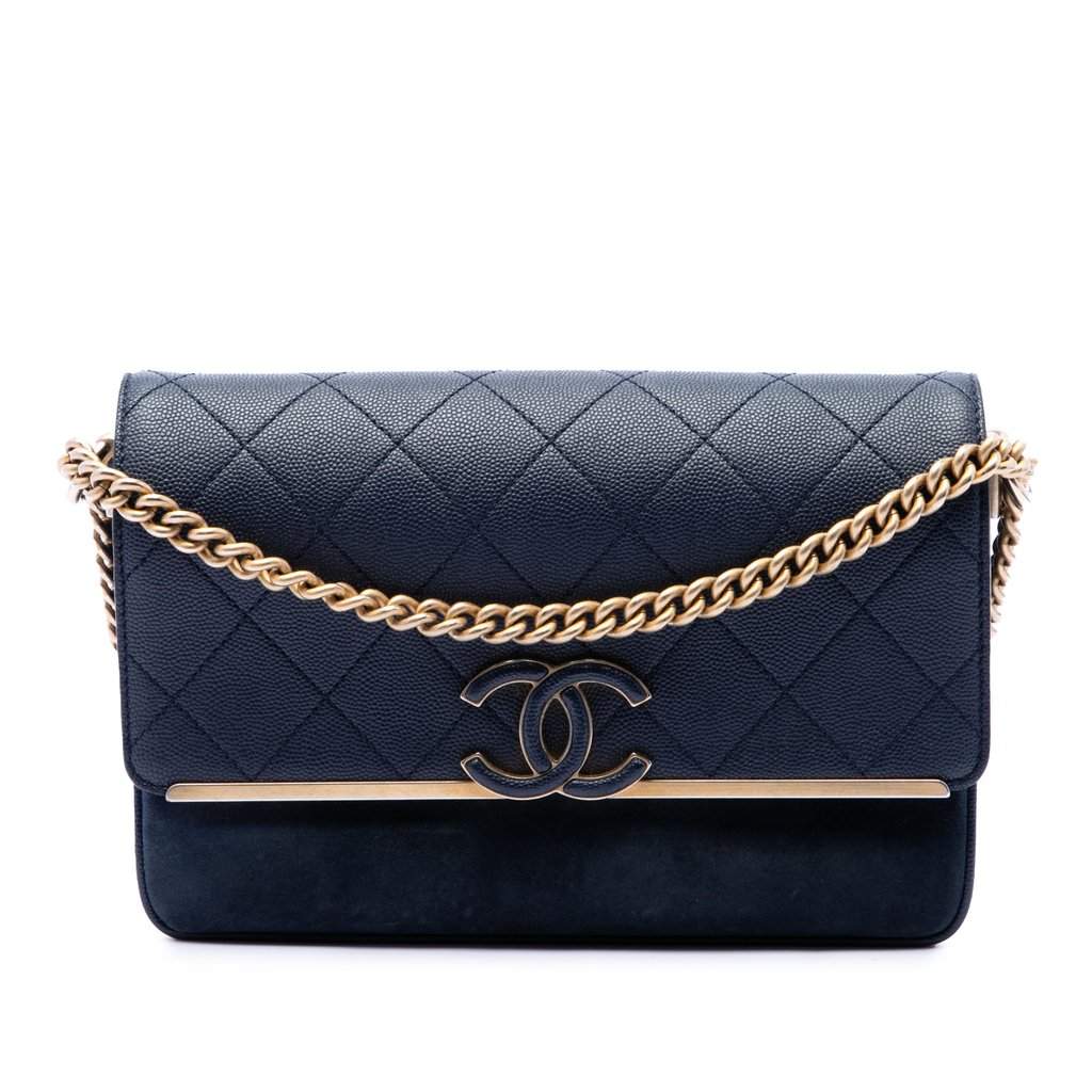 Chanel CC Stitched Caviar and Suede Lady Coco Flap Blue Leather Very good condition - Front View