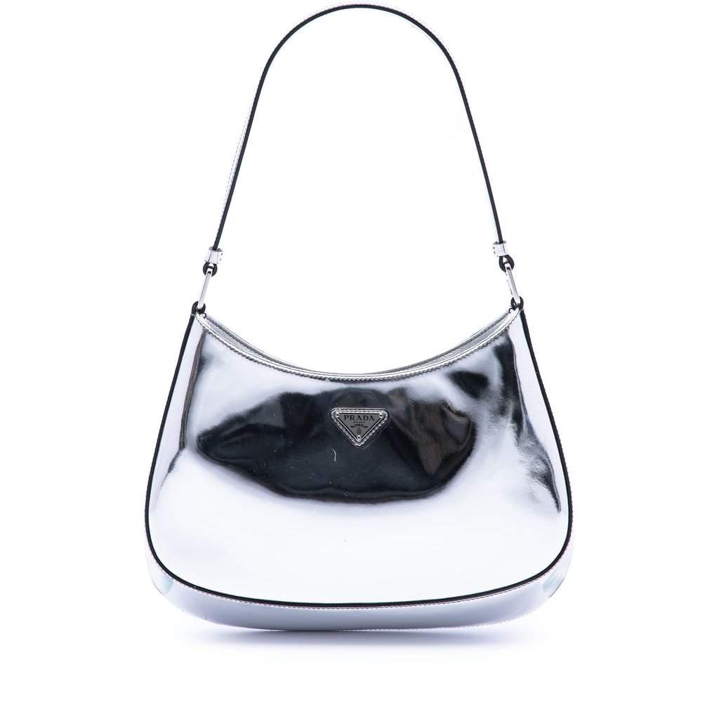 Prada Spazzolato Leather Cleo Shoulder Bag Silver Leather Very good condition - Front View