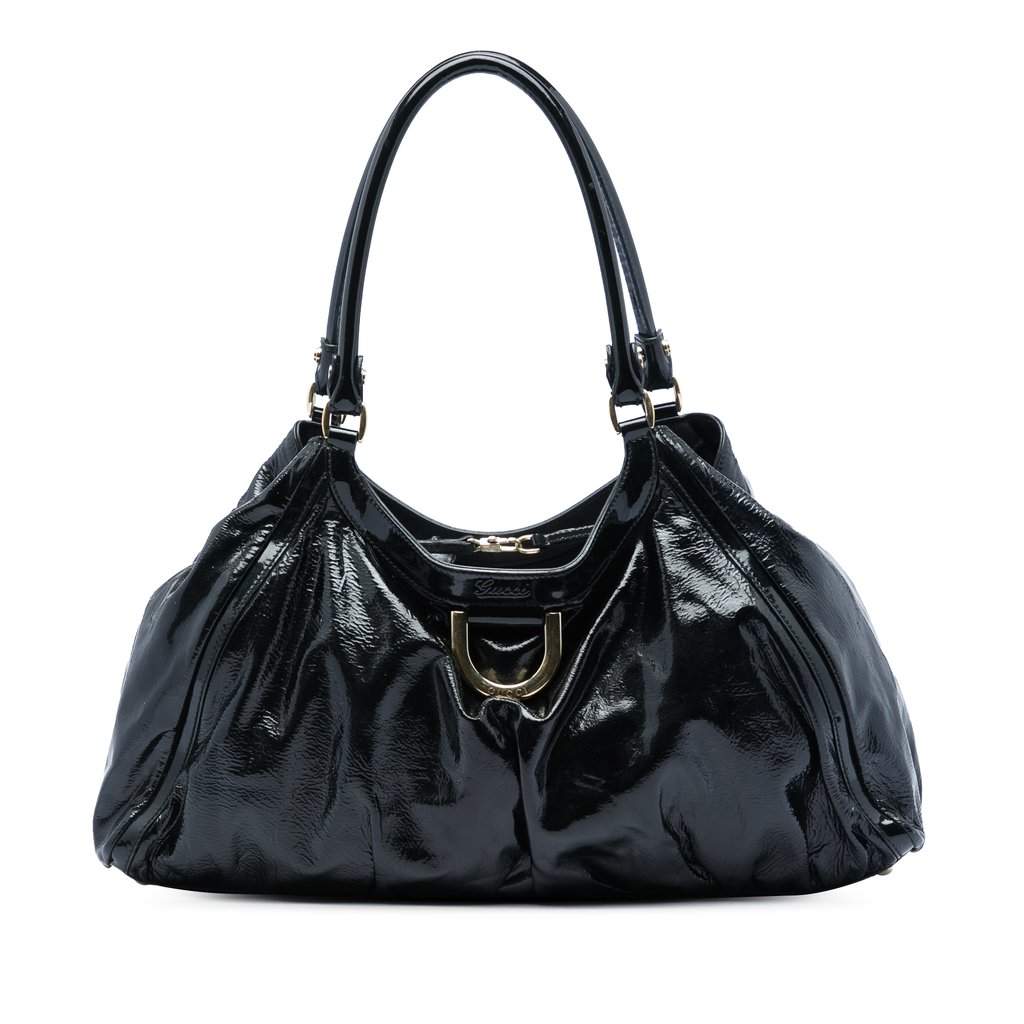 Gucci Patent Abbey D Ring Shoulder Bag Black Leather Very good - Front View