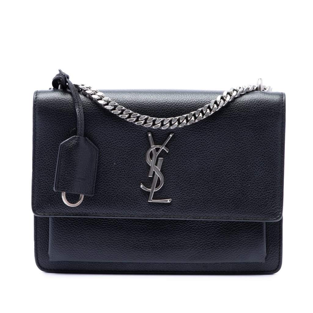 Saint Laurent Medium Grained Calfskin Monogram Sunset Crossbody Black Leather Very good - Front View