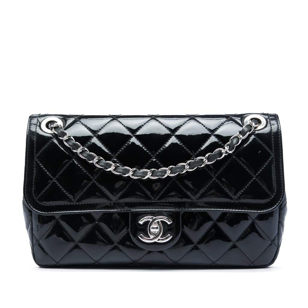 Chanel Medium Patent Coco Shine Flap Black Leather Very good - Front View