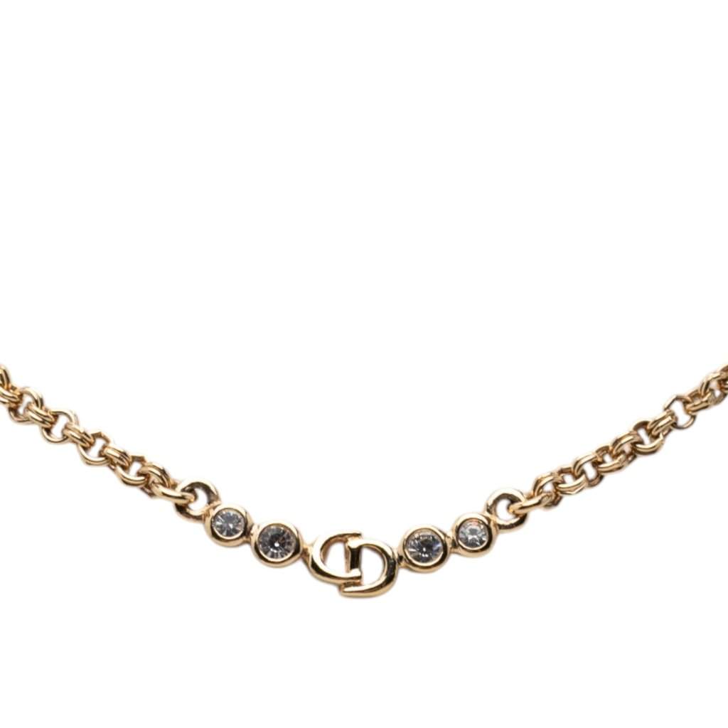 Dior Gold Plated CD Logo Strass Pendant Necklace Gold Metal Very good - Front View