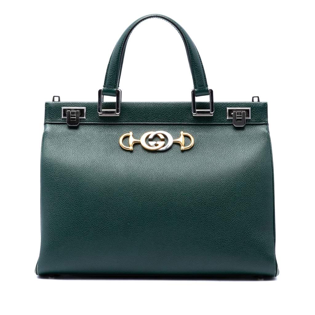 Gucci Medium Calfskin Zumi Top Handle Bag Green Leather Very good - Front View