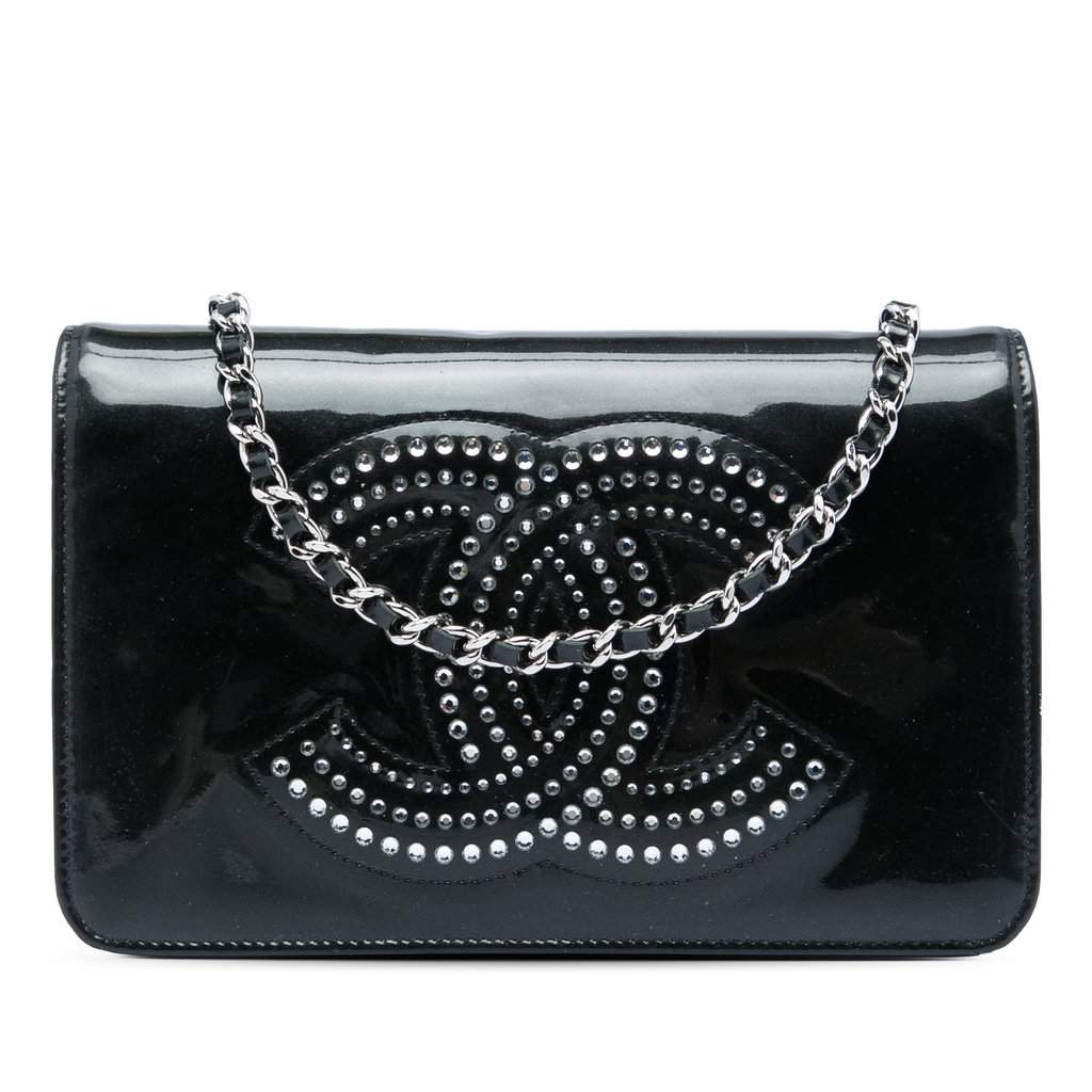 Chanel CC Patent Strass Embellished Wallet On Chain Black Leather Very good condition - Front View